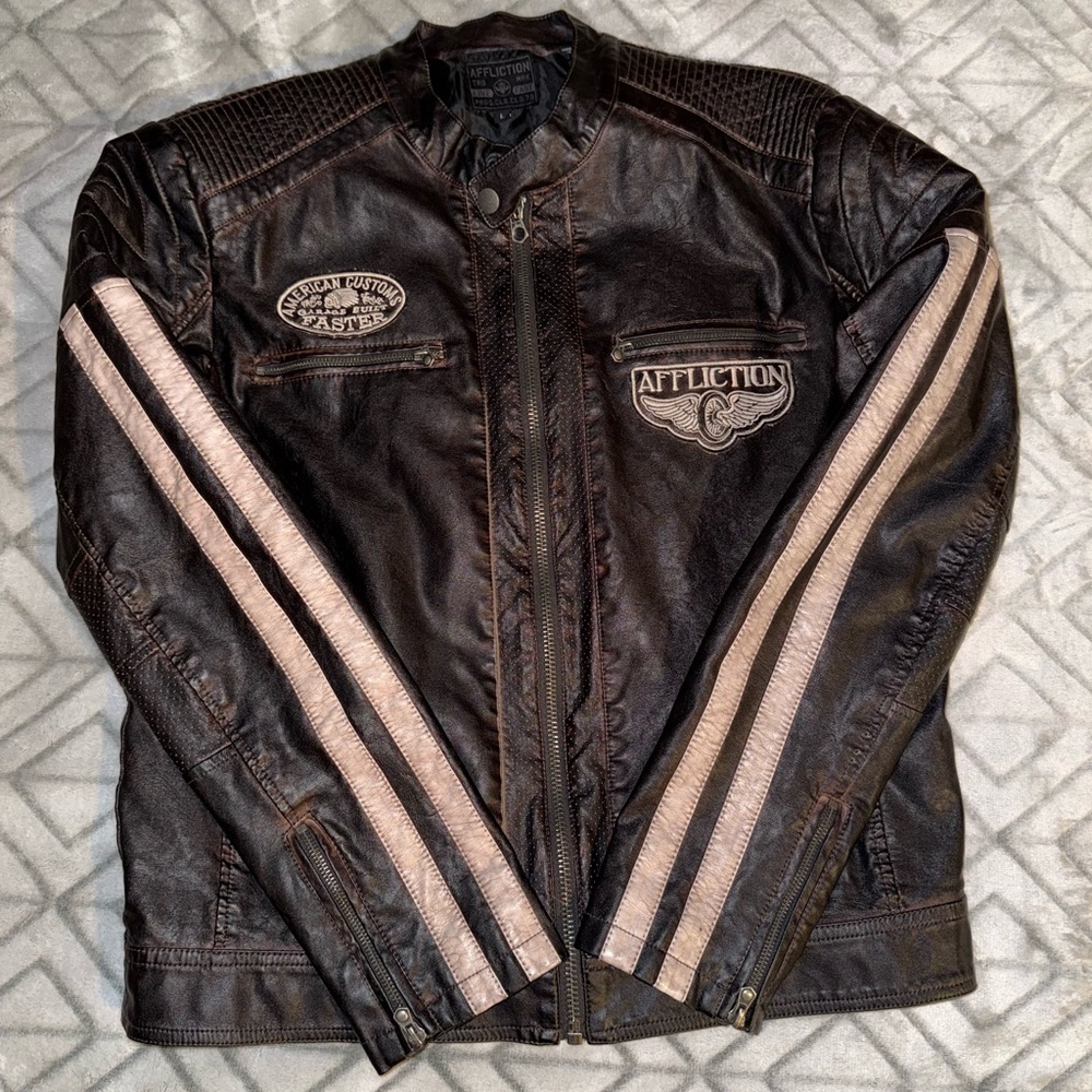 Affliction American Customs Motor
Sports Men’s Leather Jacket Large